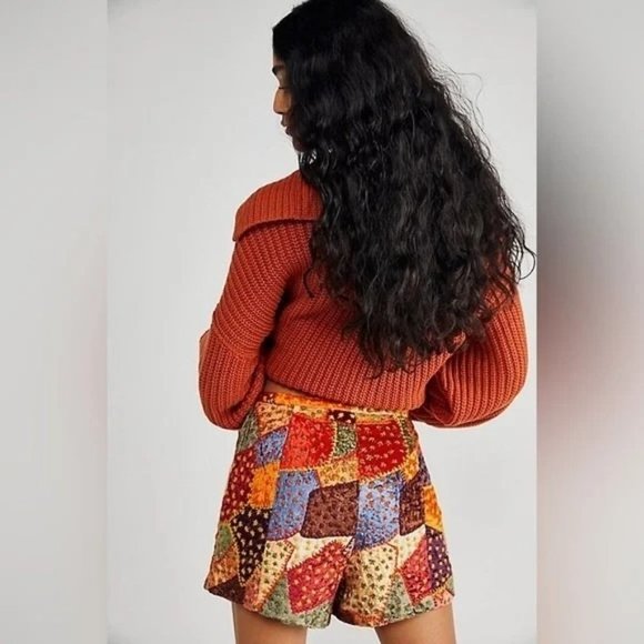 Free People Patchwork Dream Velvet Shorts Size L NWT $198 Embroidered - Picture 4 of 8